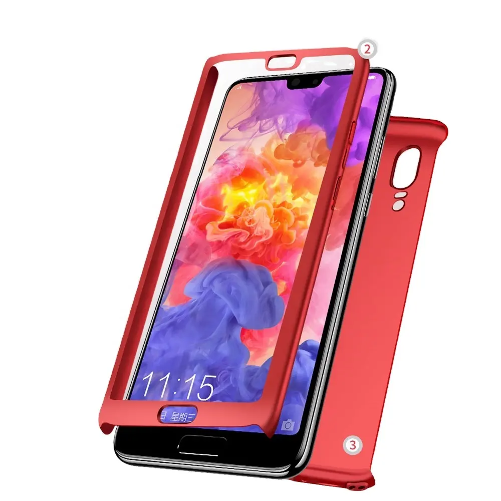 3 in 1 Front + Back 360 Case For Huawei P20, Full Coverage PC Case With Tempered Glass Screen Protector for Huawei P30 Case 360
