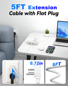 3 Outlet Extension Socket with 3 <b>USB</b>-<b>C</b> and 2 <b>USB</b>-A Ports 1.8m Cable White ABS Safety Design for Residential Use - Product Image 5