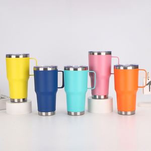 Custom OEM ODM 20oz 30oz Double Wall Stainless Steel <b>Coffee</b> Cup Vacuum Insulated Travel Tumbler with Metal Handle and Lid Gift - Product Image 2