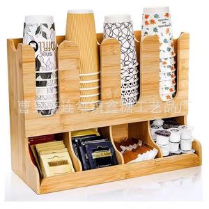 Cross-border bamboo paper cup storage rack, office <b>desktop</b> wooden <b>shelf</b>, wooden coffee paper cup and tea cup storage rack - Product Image 1