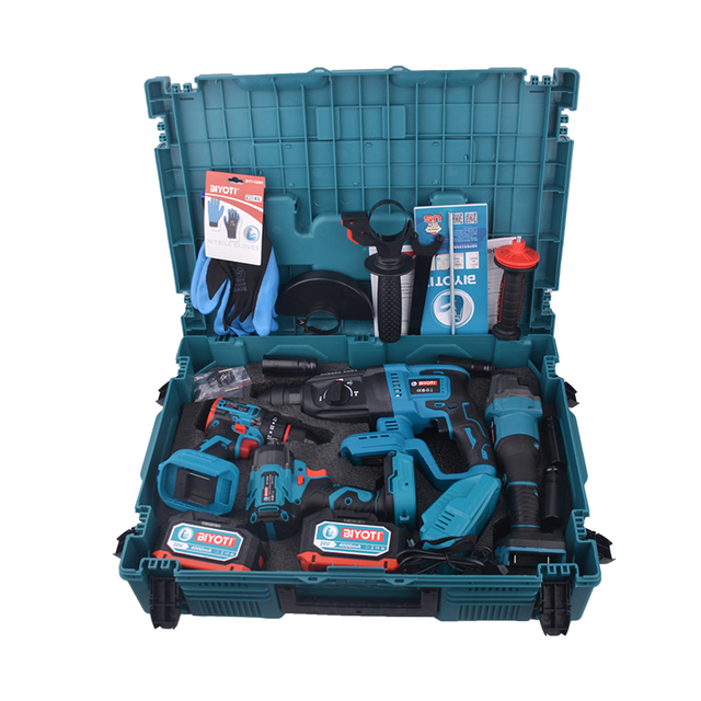 BYT-TS401 Wholesale Multi-purpose Oem Brushless Power Tools Electric Drill Rotary Hammer Wrench Angle Grinder 4 in 1 Set