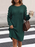 Robe pull jacquard pour femme, coupe ample, jupe évasée, col rond, manches longues, tricotée, longueur midi, décontractée et élégante, hiver