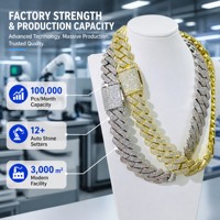 Collier cubain classique géométrique en laiton 20 mm avec zircone cubique 5A, longueur personnalisable et chaîne hip-hop en moissanite pour les fêtes