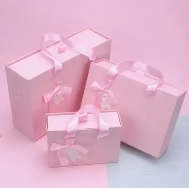 도매 주문을 받아서 만들어진 란제리 종이 가방 핑크 포장 선물 활 리본 손잡이 작은 토트 종이 쇼핑 가방
