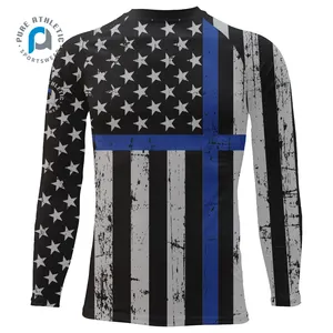 Chemise de compression pour hommes bleu pur minceur corps boxe mma rash guard gym fitness entraînement compression t-shirt personnalisé usa drapeau desi