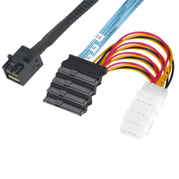 Mini SAS SFF-8643 ke 4 Port SFF-8482 Kabel Ekstensi Data Hard Disk Drive Molex 4PIN Berpelindung Braid Shielded untuk Server Daya