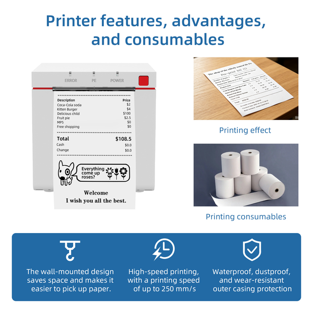 Masung 80mm Thermal Printer MS-MD80I High Quality USB SERIAL LAN Desktop Bill Ticket POS Receipt Printer for Restaurant/