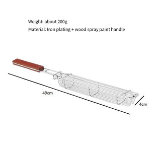 Accessoires de barbecue en maille métallique avec manche en bois Panier à hot-dog pour gril de camping et pince à barbecue pour légumes et saucisses - Product Image 4