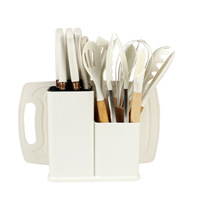 Coloré 19 pièces en 1 ensemble accessoires de cuisine en Silicone outils de cuisson manche en bois ustensiles de cuisine en Silicone