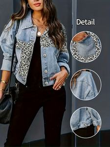 Veste en jean léopard grande taille Y2K pour femme, col boutonné, simple boutonnage, manteau en jean décontracté pour la rue - Product Image 5