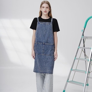 ผ้ากันเปื้อนผ้าฝ้าย100% สำหรับใช้ในครัวเรือนสีน้ำเงินใช้ได้ทุกเพศเครื่องแบบบริกรคาเฟ่ร้านอาหารโลโก้ออกแบบได้ตามต้องการ - Product Image 6