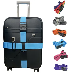 Multicolour Adjustable Wide Luggage Straps 3 Digits Password Lock Buckle Baggage Belts with Storage Bag for Travel