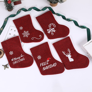 Calza di <span class=keywords><strong>Natale</strong></span> Assortita in Iuta Ricamata con Fiocchi di Neve e Renne per Sacchetto di Caramelle Natalizie, Regalo, Decorazione da Appendere al Caminetto o all'Albero - Product Image 1