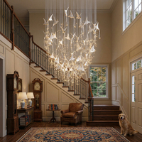 Lustre Moderne de Luxe Nordique en Céramique et Métal avec LED et Fibre Optique, Lampe Décorative Personnalisée en Forme de Pigeon pour Villa, Hall d'Hôtel et Escalier