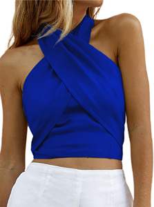 Ropa de fiesta para mujer Sexy CrissCross Halter sin mangas Wrap Front Backless Cami Crop Top Clubbing - Product Image 3