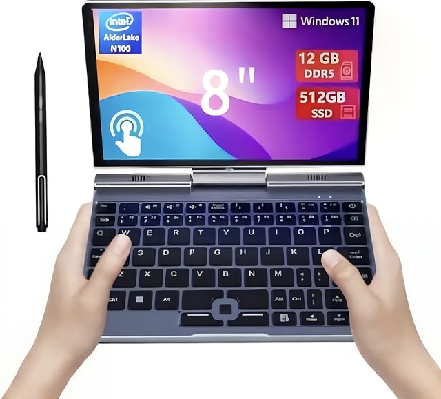 Intel New 8-inch Reversible Mini Laptop N100 DDR5 Windows 11Pro Touchscreen Entertainment Convenient Office Use 2-in-1