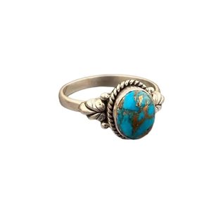 Bague unisexe en argent sterling 925 avec turquoise bleue, sertie clos classique, plaquée rhodium, bijoux de mariage et de fête, meilleur prix de gros - Product Image 1