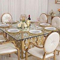 Table à manger carrée de luxe en acier inoxydable avec plateau en verre, personnalisable, pour restaurant - Fabricant direct de Foshan