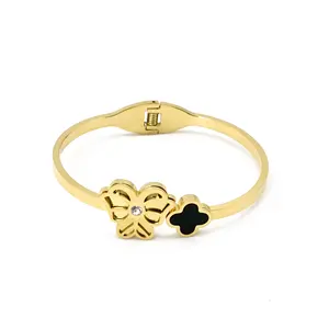 Regalos personalizados joyería mariposa calada y trébol negro de cuatro hojas pulsera de oro Pulsera de encaje atmosférico clásico