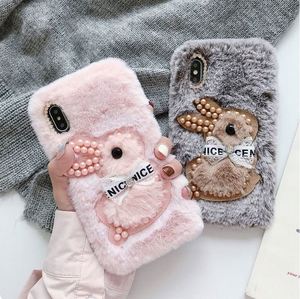 Funda de teléfono móvil cálida con cuentas de conejo para Niñas para iPhone 12 funda de teléfono esponjosa de piel perla diamante lindo Animal diseñador funda de teléfono - Product Image 6