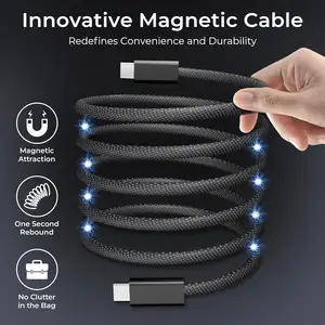 5ft 3A magnetisches Magnet-USB-Typ C selbstwickelnde Spule Datenkabel 60W Schnelles Aufladen Usb C-Ladegerät magnetisches Ladekabel für Telefon