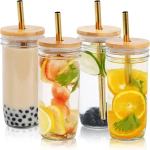K89 cam içme fincan 16 oz 24 oz DIY süblimasyon şişe bambu kapak ve saman ile cam turşu kavanozu cam kahve kupa