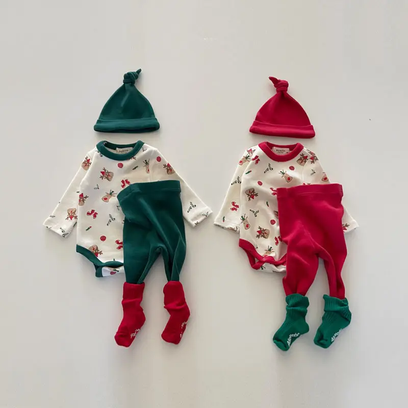 Wholesale Newborn Infant 3PCS Set Romper+Pants+Hat Baby Girl Boy Cotton Christmas Clothing Suit Kids Spring Winter Fall Pajamas