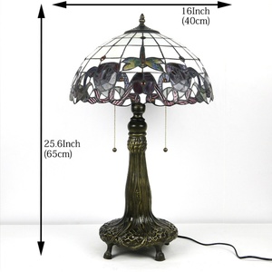 Lámpara de Mesa de Vidrio Teñido Hecha a Mano de 16 Pulgadas de Ancho, Diseño Europeo, Marca LongHuiJing, con Base para Bombilla E26 y Luz LED - Product Image 2
