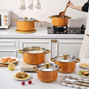 Fabrika Toptan Satış 8 Parça Turuncu Çelik Kaplamalı Tencere Seti Paslanmaz Çelik Çorba Tenceresi Mutfak Tencere Seti - Product Image 4