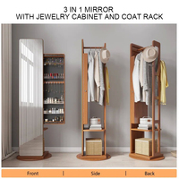 Miroir complet rotatif à 360 degrés avec armoire de rangement pour bijoux Organisateur d'armoire à bijoux autoportant Étagère de maquillage pliable
