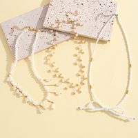 Colliers en fausses perles blanches, lot de 3, pendentifs en forme de larme, chaîne en zigzag, design nœud, or, argent, pour femmes