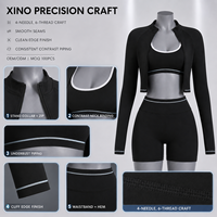 Fabricant de vêtements de sport, ensemble de yoga 3 pièces, veste courte zippée, soutien-gorge de sport, short taille haute, vêtements d'entraînement personnalisés avec étiquette privée