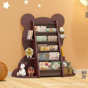 Simple Wooden Baby Bookshelf 5 Tier Solid Wood <b>Shelf</b> For <b>Kids</b> Room Storage With Animal Design Age 2-4 Years - Product Image 3