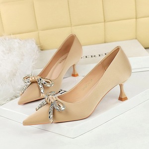 Women 5cm 10cm Crystal <b>Pumps</b> Lady Fetish Stiletto Middle Low Heels Rhinestone Event Bow Shoes Heels - Product Image 3