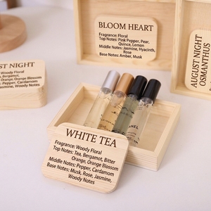 Caja de Madera para Exhibición de Muestras de Perfume con Porta Tarjetas Grabado, Rectangular, de Pino, Hecha a Mano, para Exhibición de Fragancias y Aceites Esenciales - Product Image 2