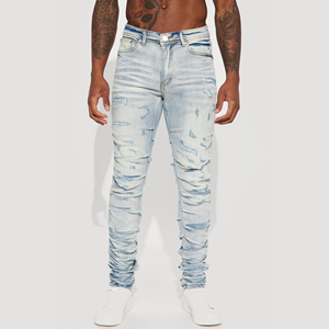 2024 Thời Trang Hotsale Biểu Tượng Tùy Chỉnh Người Đàn Ông Của Stack Trên Xếp Chồng Lên Nhau Ánh Sáng Rửa Siêu Skinny Phù Hợp Với Denim Jeans Dài Quần - Product Image 1