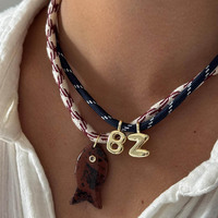 Nouveau Collier Initial à Double Nœud en Corde, Exquis, Plaqué Or, avec Lettre