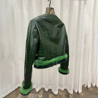 Veste de motard en cuir véritable grain crocodile haut de gamme pour femme, avec garniture en fourrure de lapin Rex véritable, épaisse et chaude pour l'hiver