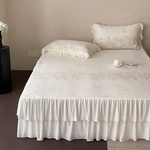 Juego de Falda de Cama Estilo Francés 150x200, Lujo Ligero, Color Sólido, Jacquard con Patrón de Cuentas de Hielo, Ropa de Cama de Verano - Product Image 2