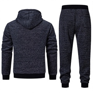 Survêtement à capuche pour homme, couleur unie, manches longues, sweat-shirt décontracté, pantalon de jogging, fermeture à cordon, respirant, 100% coton, léger - Product Image 2