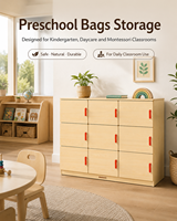 Moderno Armario de Almacenamiento de Madera para Jardín de Infancia con Puerta, Casillero y Compartimento para Bolsas, para la Organización de Aulas de Preescolar y Guardería