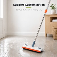 Brosse de nettoyage de sol 3-en-1 avec manche télescopique, balai, plumeau et pelle pour salle de bain, carrelage et tapis