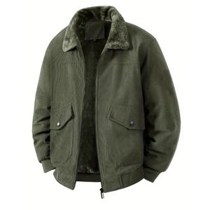 Chaqueta de Pana con Cierre, Cuello de Contraste Personalizado, Bolsillos con Solapa y Forro de Peluche, Fabricante de Chaquetas de Alta Calidad - Product Image 1