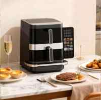 Friteuse à air commerciale moderne à triple panier carré 12L, friteuse électrique à 3 paniers 7L+5L, plaque à pizza 12 pouces, cuisson sans huile