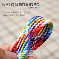 Cordon de poignet tressé en nylon élastique multicolore personnalisé avec accessoires dorés pour téléphone et clés de voiture – Idéal comme cadeau
