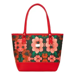 Bolso Tote para Mujer Fana Ethan, Rojo con Diseño Floral, Cierre de Cremallera, Forro de Algodón, para Uso Diario - Product Image 3