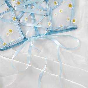 ملابس داخلية مثيرة شفافة من الشبك للنساء الناضجات، كورسيه دانتيل بنقشة الأزهار، طقم لانجري مثير من قطعتين - Product Image 4