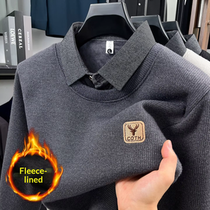 Suéter de Dos Piezas Antiarrugas para Hombre, de Punto, de Poliéster y Elastano, Forrado de Felpa, Acolchado de Felpa, para Otoño - Product Image 2