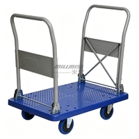 Chariot à plateforme en plastique à quatre roues, chariot à main industriel pour le transport logistique en entrepôt