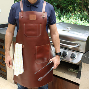 Đầy đủ hạt Da Nướng Tạp dề BBQ Dày da có thể điều chỉnh Tạp dề thợ cắt tóc Tạp dề với túi cho hàn chế biến gỗ người đàn ông - Product Image 4